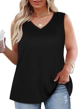 Plus Size Tanks Women Summer Top V Neck Sleeveless Top Loose Fit Tee Workout Shirts