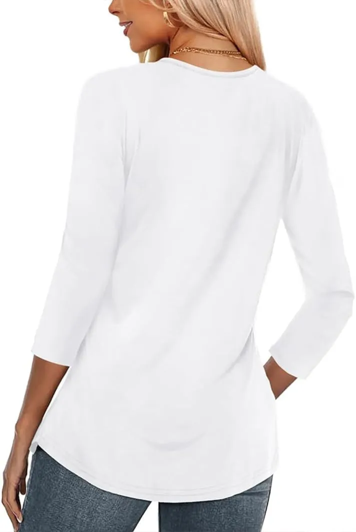 Poetsky Womens 3/4 Sleeve V Neck T Shirts Summer Casual Tops Basic Tees