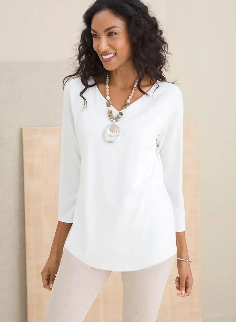 Poetsky Womens 3/4 Sleeve V Neck T Shirts Summer Casual Tops Basic Tees