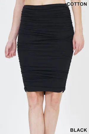 Premium cotton shirred pencil skirt