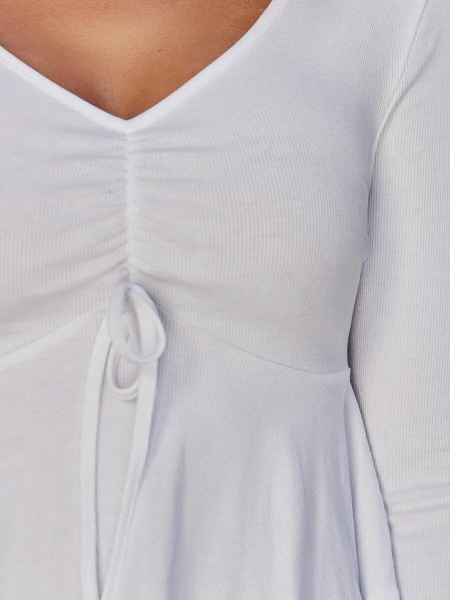 Ruched Tie Front Ruffle Hem Top