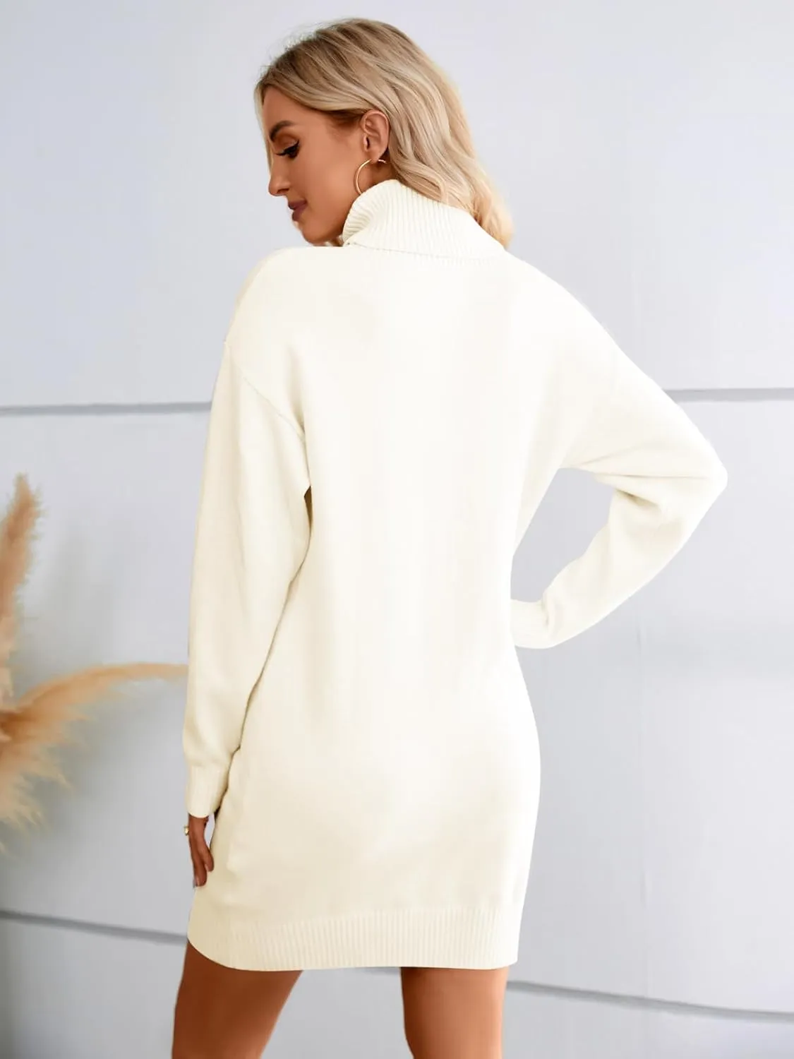 SENFURE Women Turtleneck Sweater Dress Oversized Long Sleeve Knit Pullover Fall Sweater Short Dresses