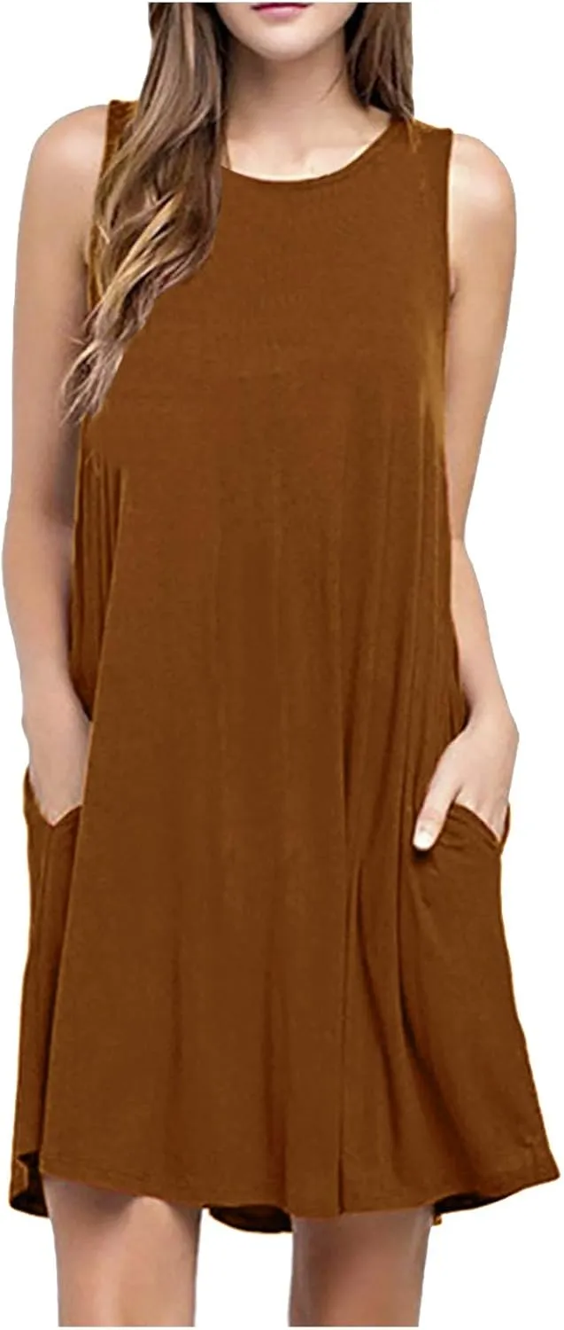 Summer Dresses for Women 2025 Tshirt Dress with Pockets Knee Length Beach Vacation Sundress Flowy Casual Tank Dress