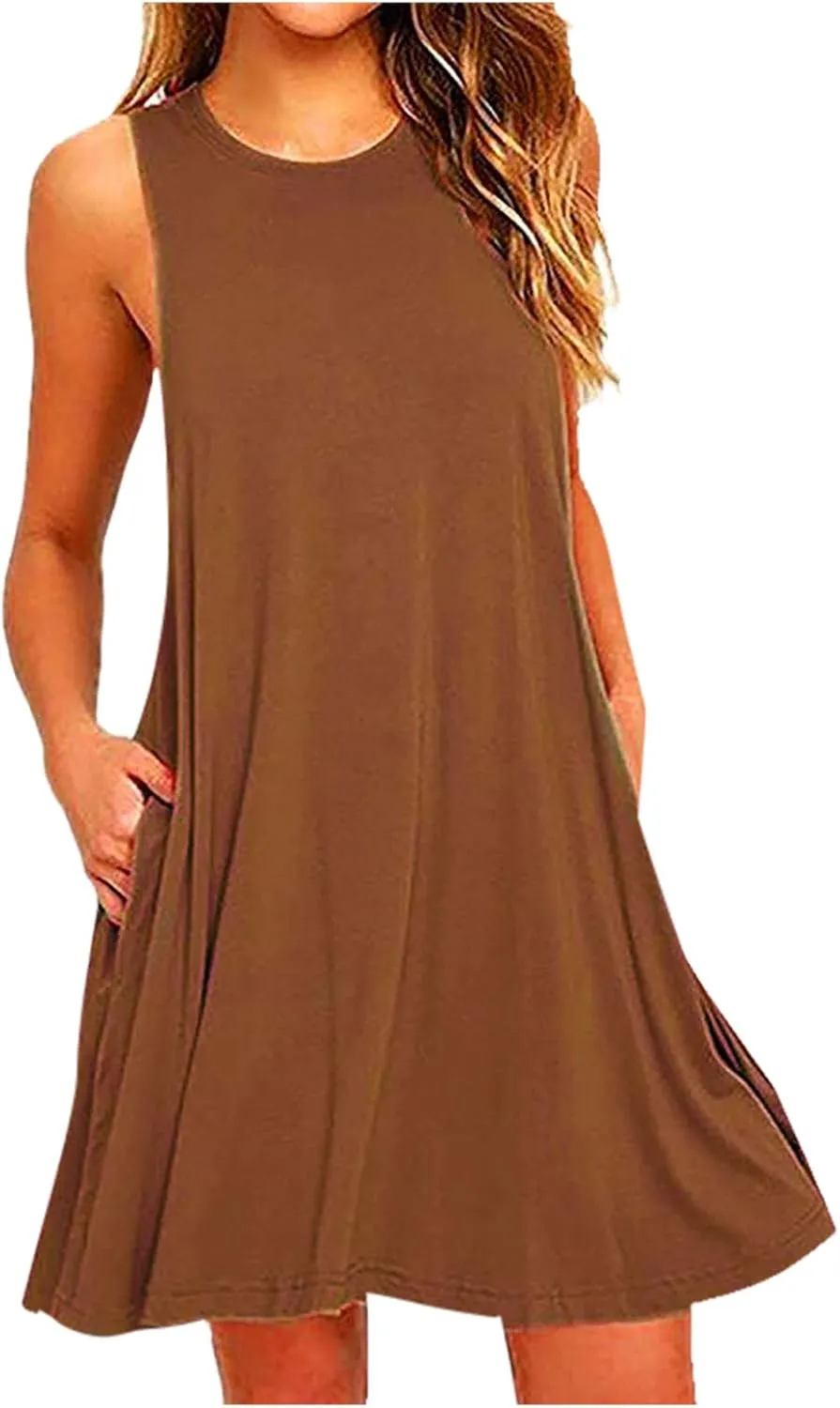 Summer Dresses for Women 2025 Tshirt Dress with Pockets Knee Length Beach Vacation Sundress Flowy Casual Tank Dress