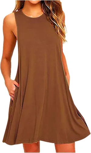 Summer Dresses for Women 2025 Tshirt Dress with Pockets Knee Length Beach Vacation Sundress Flowy Casual Tank Dress