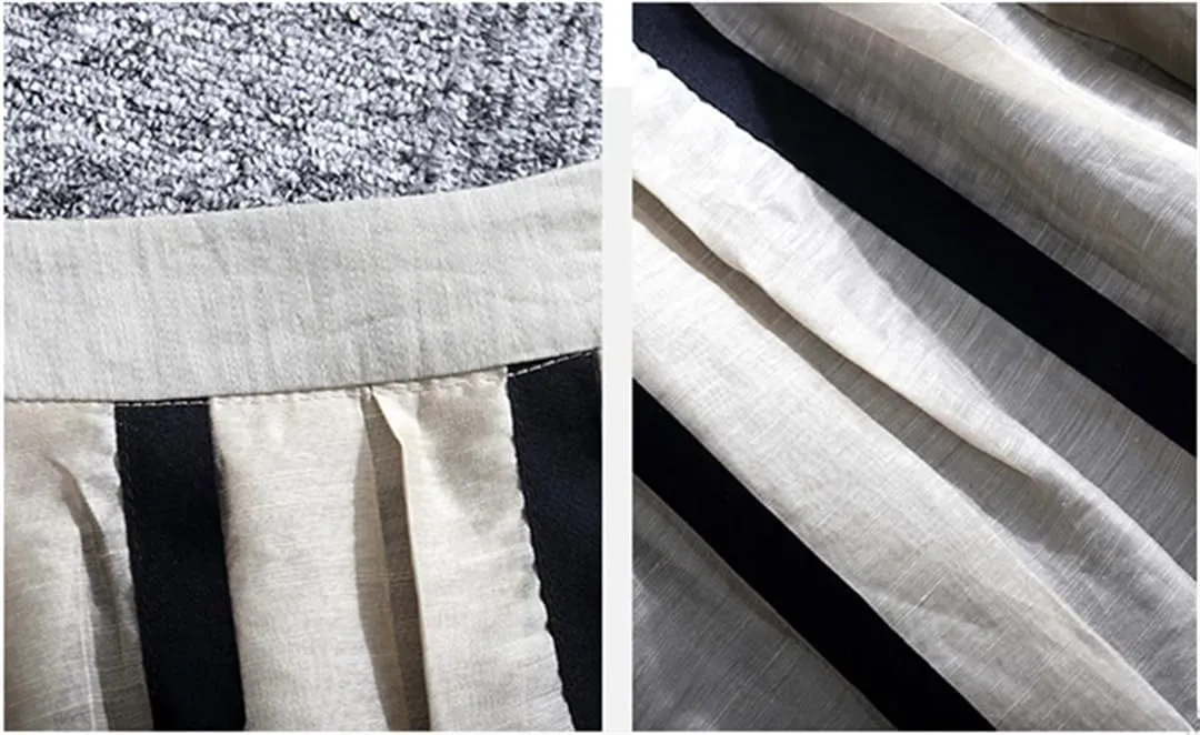 Women French Style in Skirt Elegant A-LINE Pleated Striped Splicing Hepburn Skirt