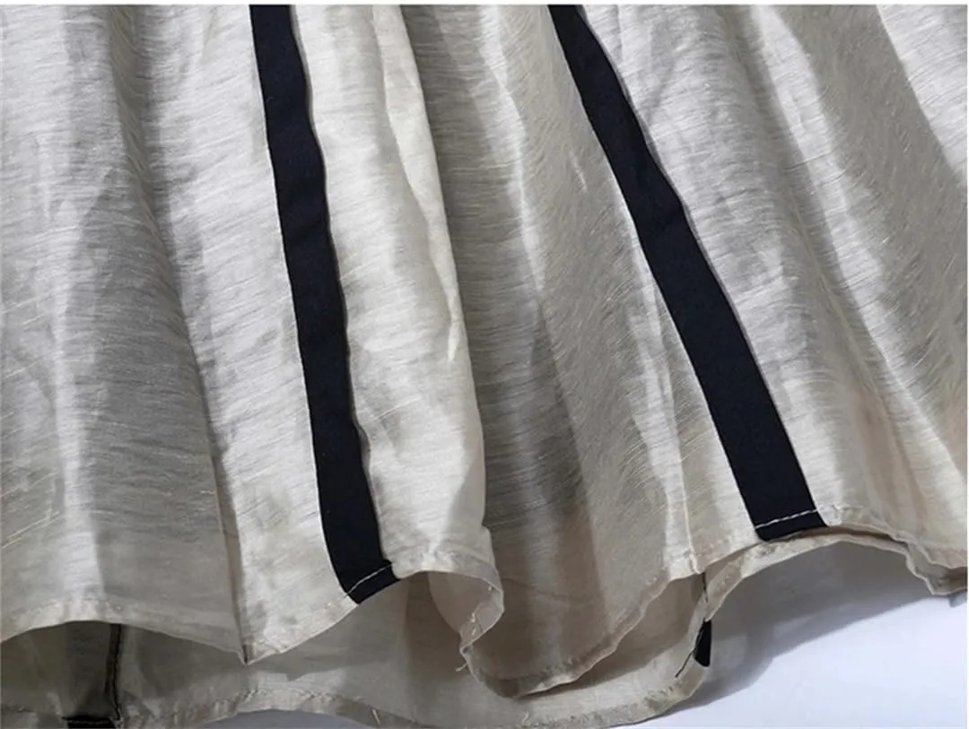 Women French Style in Skirt Elegant A-LINE Pleated Striped Splicing Hepburn Skirt