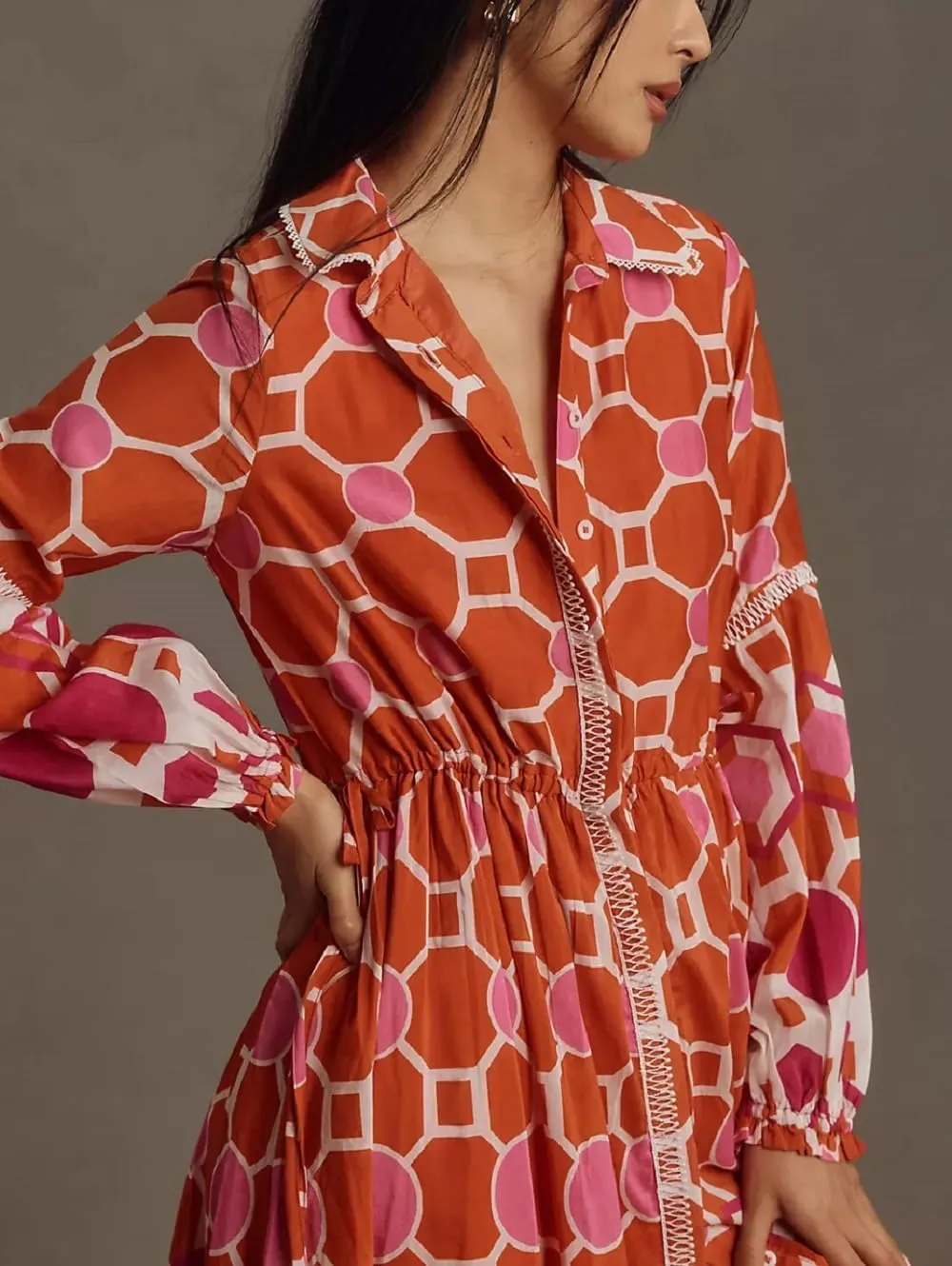 Women Graphic Puff Sleeve Maxi Dress Graffeti Button Down Shirt Dress Vintage Boho Floral Flowy Long Dress