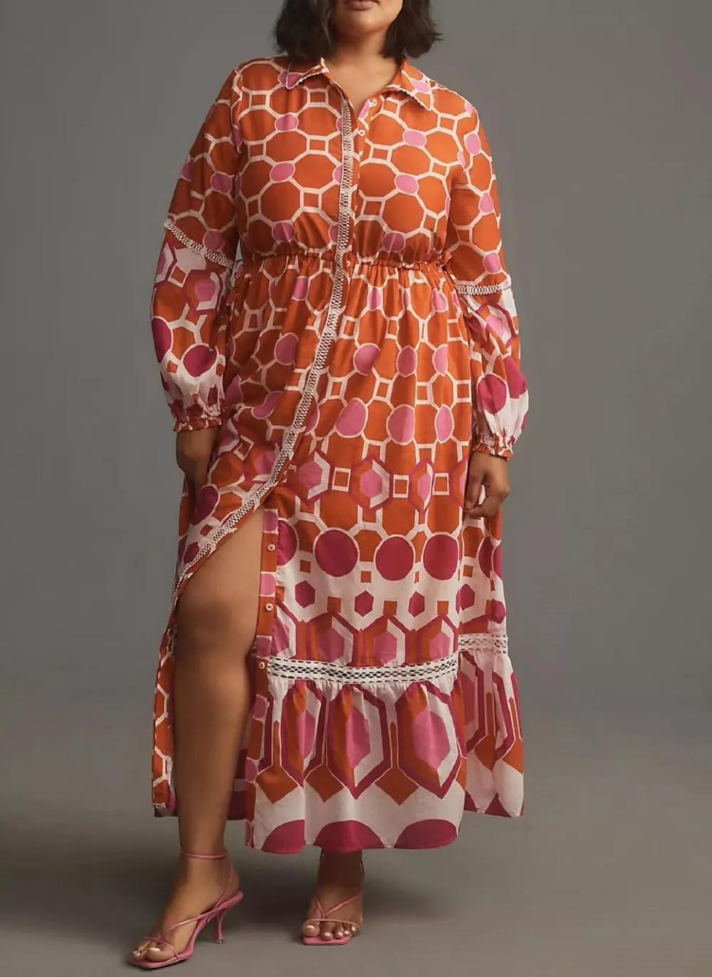 Women Graphic Puff Sleeve Maxi Dress Graffeti Button Down Shirt Dress Vintage Boho Floral Flowy Long Dress