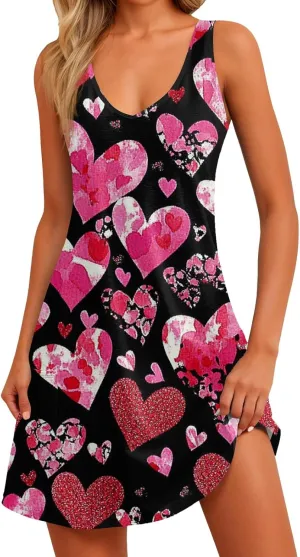 Women Summer Dresses Sleeveless V Neck Swimsuit Coverup Vacation Casual Sundress Printed Beach Dress with Pocket