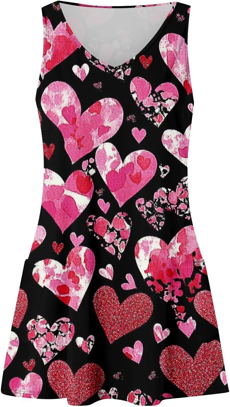 Women Summer Dresses Sleeveless V Neck Swimsuit Coverup Vacation Casual Sundress Printed Beach Dress with Pocket