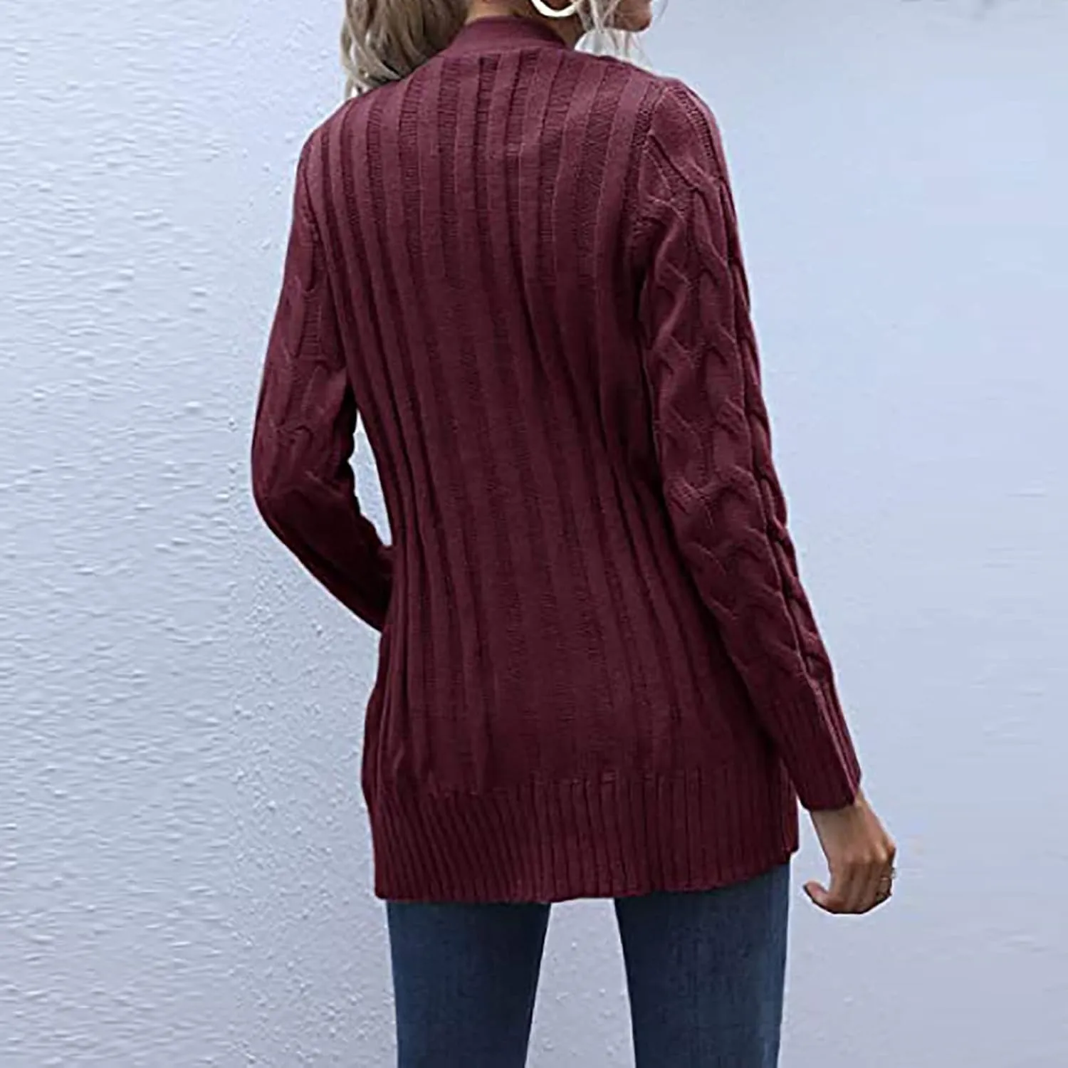 Womens Cable Knit Cotton Cardigan Sweaters Button V Neck Open Front Midi Sweater Jacket Winter Chunky Sweater Coat