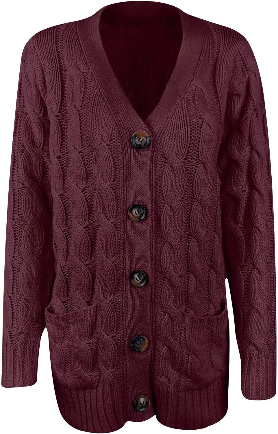 Womens Cable Knit Cotton Cardigan Sweaters Button V Neck Open Front Midi Sweater Jacket Winter Chunky Sweater Coat