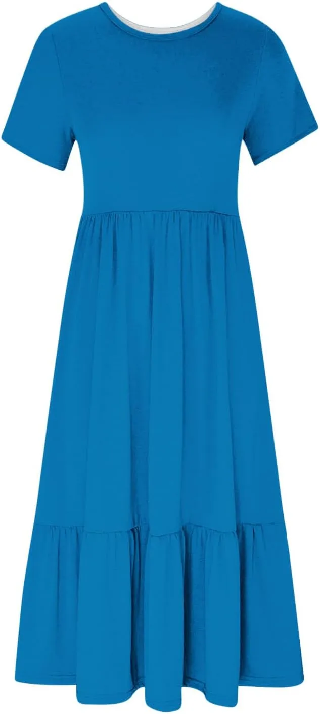 Women's Casual Summer Dresses Puff Sleeve Elegant Wrap Smocked Waist Sundresses Cozy Tiered A-Line Tea Dress for Ladies