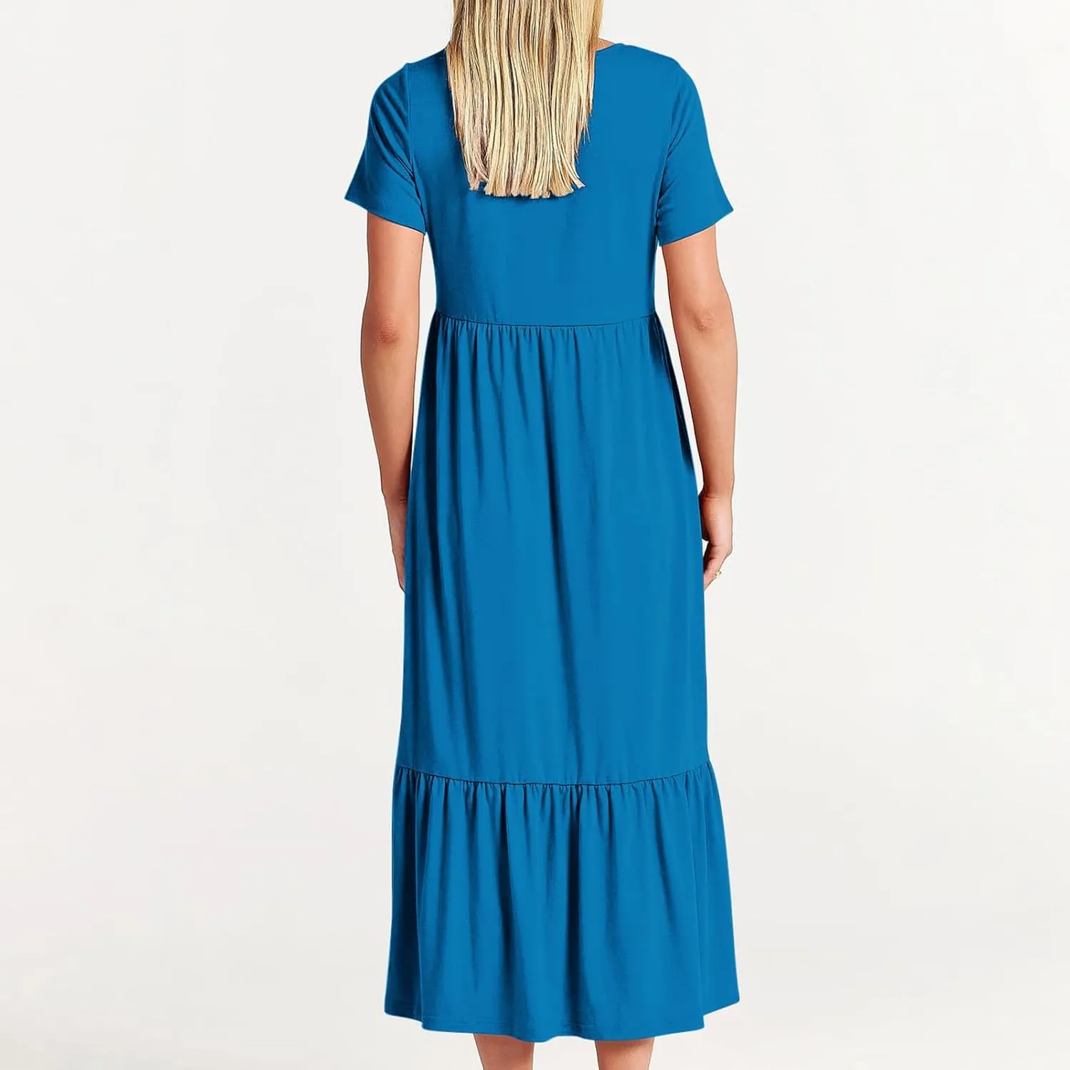 Women's Casual Summer Dresses Puff Sleeve Elegant Wrap Smocked Waist Sundresses Cozy Tiered A-Line Tea Dress for Ladies