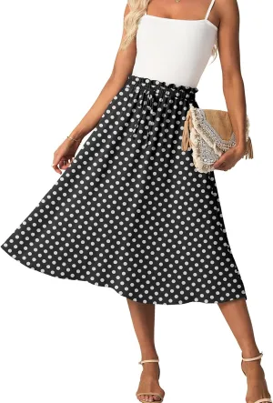 Womens Causal High Waisted Summer Midi Skirts Flowy Palazzo A-Line Long Skirt with Pockets