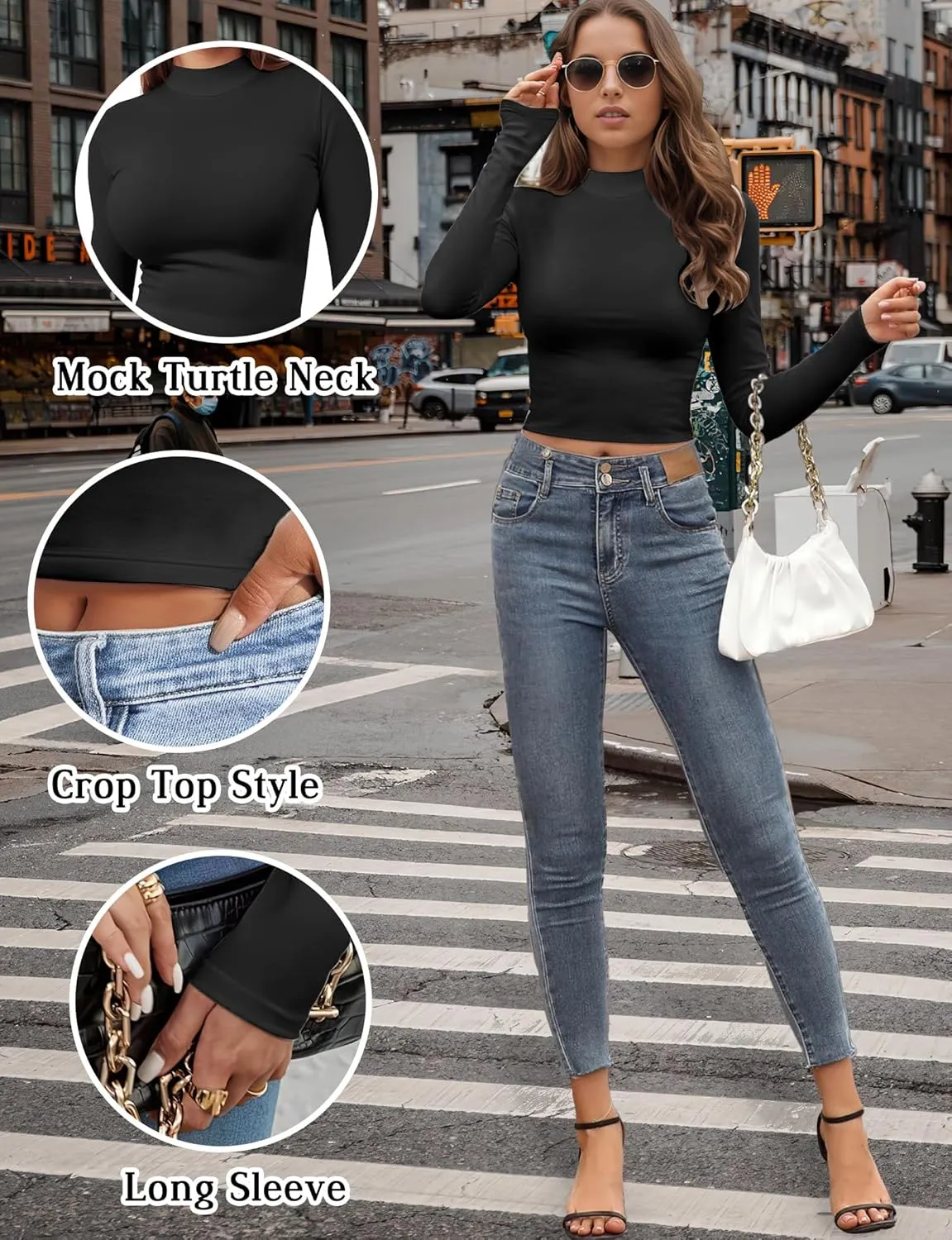 Womens Long Sleeve Crop Top Mock Turtleneck Sexy Slim Fitted Casual Base Layer Lightweight Soft Shirt Going Out Teen Sexy Top