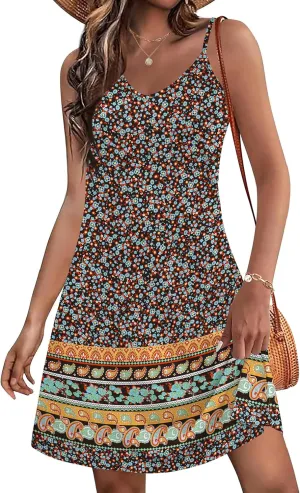 Zeagoo Womens Summer Dress 2025 Loose Sleeveless Tshirt Dress V Neck Mini Dress Beach Sundress with Pockets