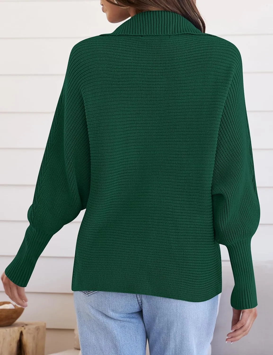 ZESICA Women's Fall Lapel Collar V Neck Long Sleeve Ribbed Knit Comfy Loose Casual Pullover Sweater Jumper Top