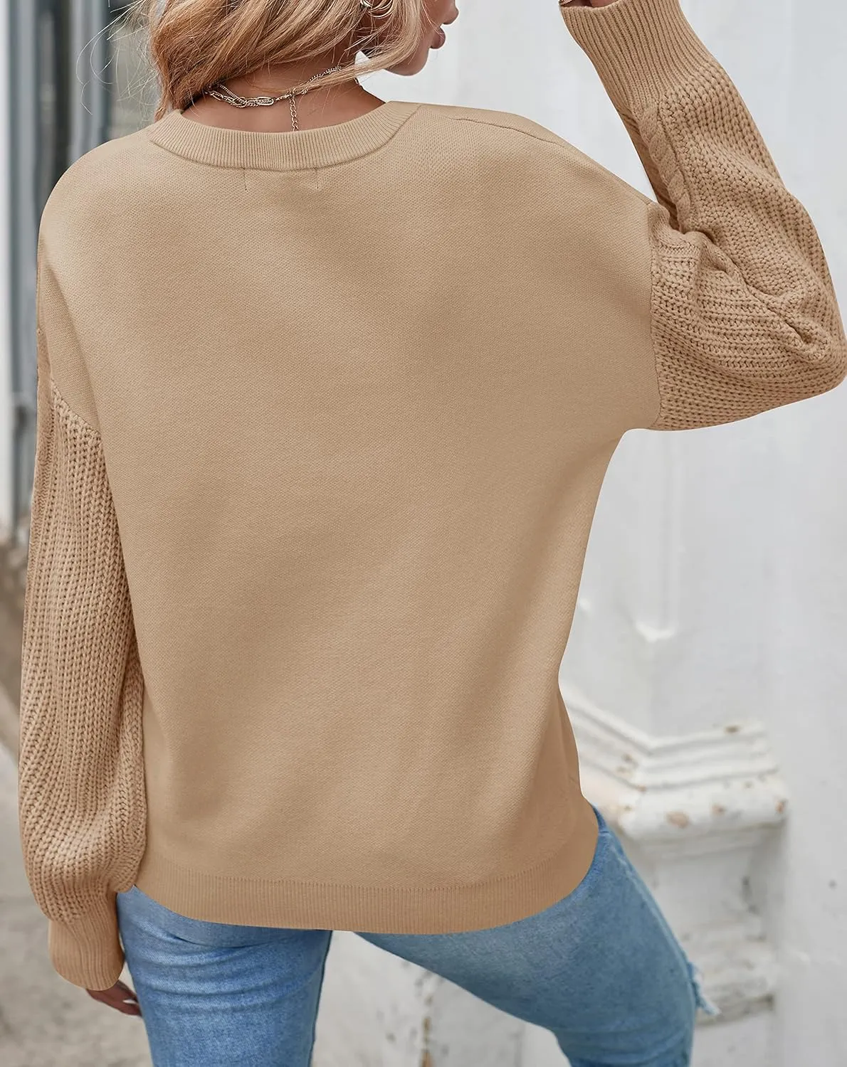 ZESICA Women's Fall Long Sleeve Crew Neck Solid Color Cable Knit Chunky Casual Oversized Pullover Sweater Tops